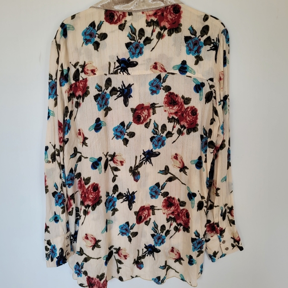 ARATTA Silent Journey Velvet Cream Floral Top Embroidered Sequines Boho Country - Picture 11 of 15